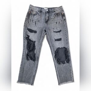 Cello Distressed Gray Straight Leg Jeans Women’s Size 11 Raw Hem Vintage Wash